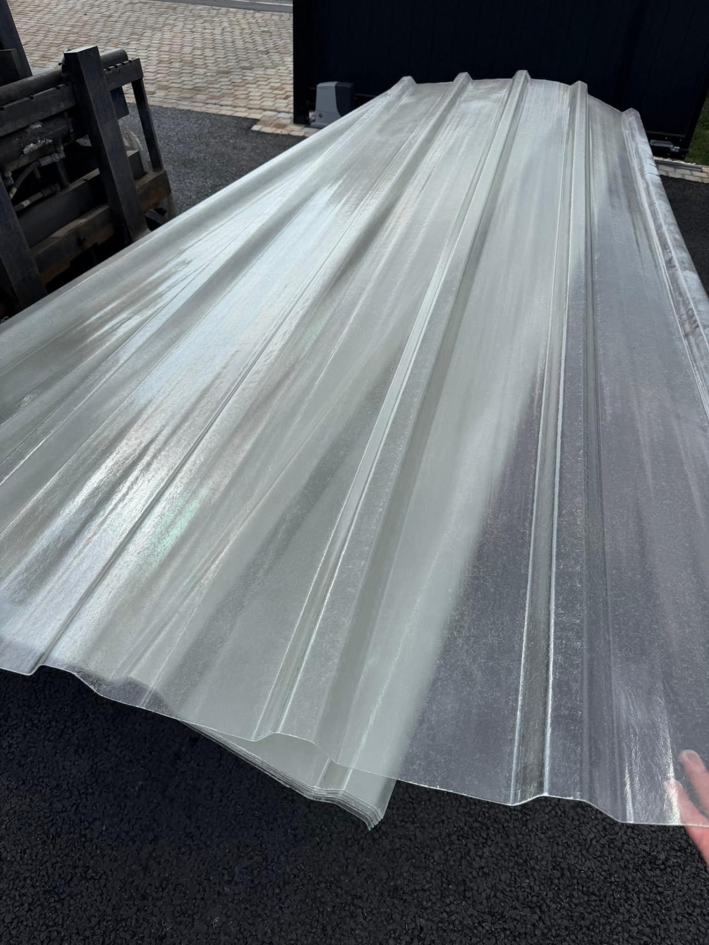 GPR translucent roofing sheets stacked outside